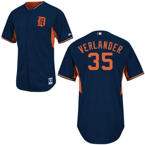 Justin Verlander #35 MLB Jersey-Detroit Tigers Men's Authentic 2014 Navy Road Cool Base BP Baseball Jersey